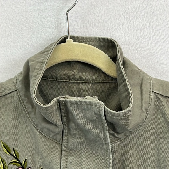 LOFT Outlet Embroidered Utility Jacket Sz M Green Drawstring Zip/Snap Front - Picture 3 of 13